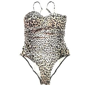 Leopard Print Womens One-Piece Swimsuit With Adjustable Straps & Padded Cup Sz L